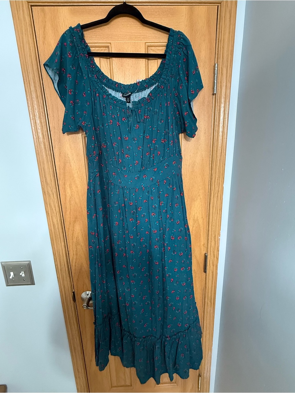 Torrid Tea Length Challis off the Shoulder Floral Peasant Dress